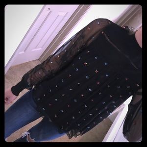 Sheer sleeved embroidered top